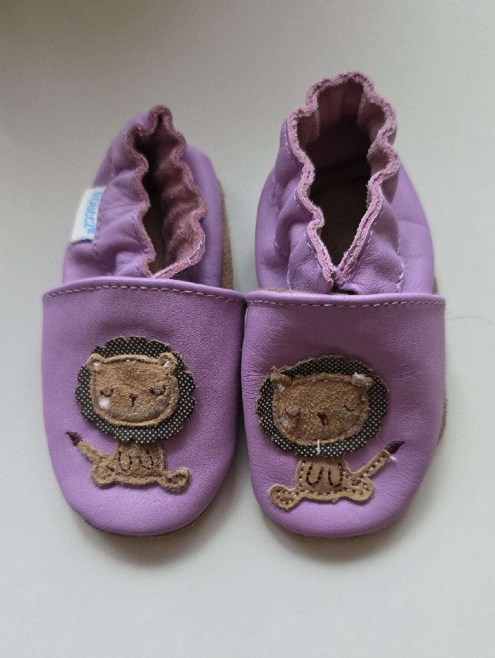 Robeez Purple Leather Baby Slip-On Shoes with Lion Applique
